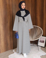 Striped Scarf Dress - Navy - front view