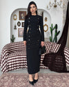 The Aurelle Gold-Button Maxi Dress - Black - front view