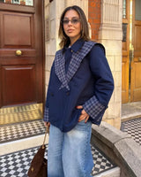 The Oxford Check Jacket - Navy - three-quarter view