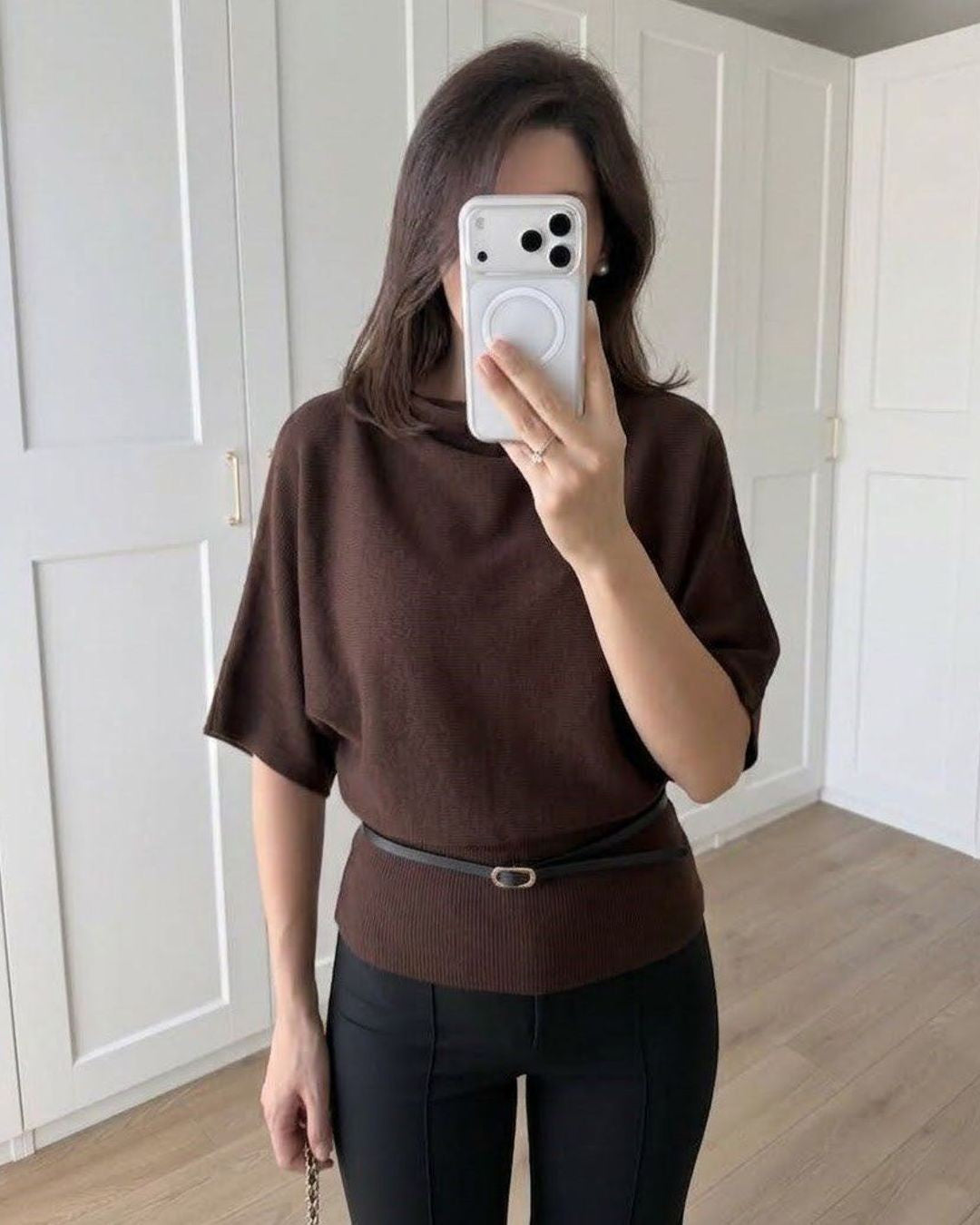 Top + Belt - Brown - front view