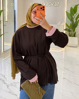 Top + Belt - Brown - front view