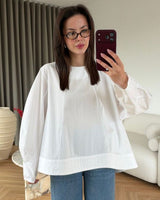 Relaxed A-Line Cotton Top - White - front view