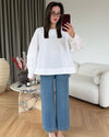 Relaxed A-Line Cotton Top - White - front view