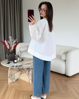 Relaxed A-Line Cotton Top - White - back view