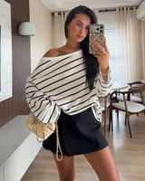 Striped Simple Top - White - front view