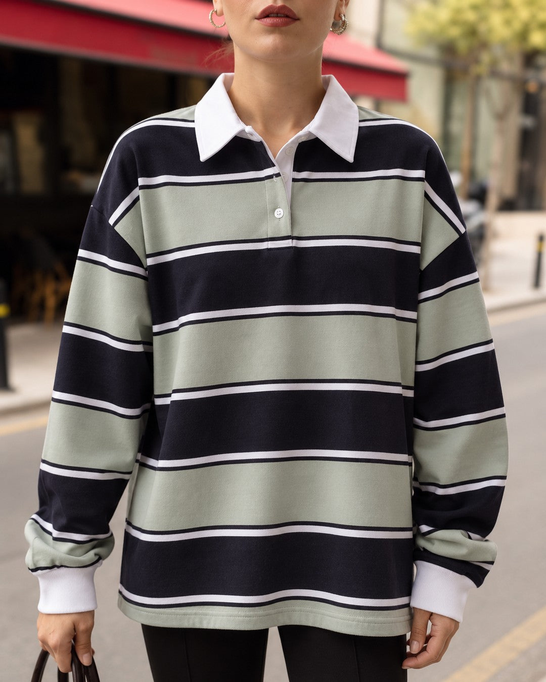 Oversized Rugby Stripe Polo - Zeti - front view