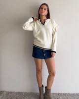 Preppy Knit Pullover - Off White - front view