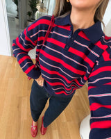 Oxford Stripe Polo Knit - front view