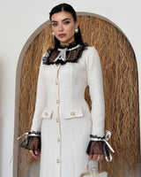 Tweed Lace Dress - Beige - front view