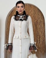 Tweed Lace Dress - Beige - front view