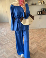 Two Piece Set + Belt - Blue - front view