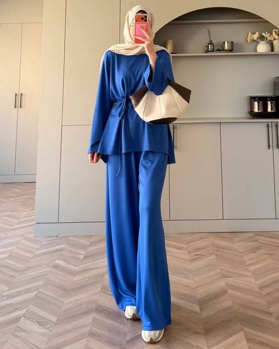 Two Piece Set + Belt - Blue - front view