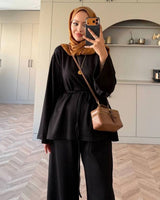 Two Piece Set + Belt - Black - front view