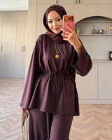 Two Piece Set + Belt - Purple - front view