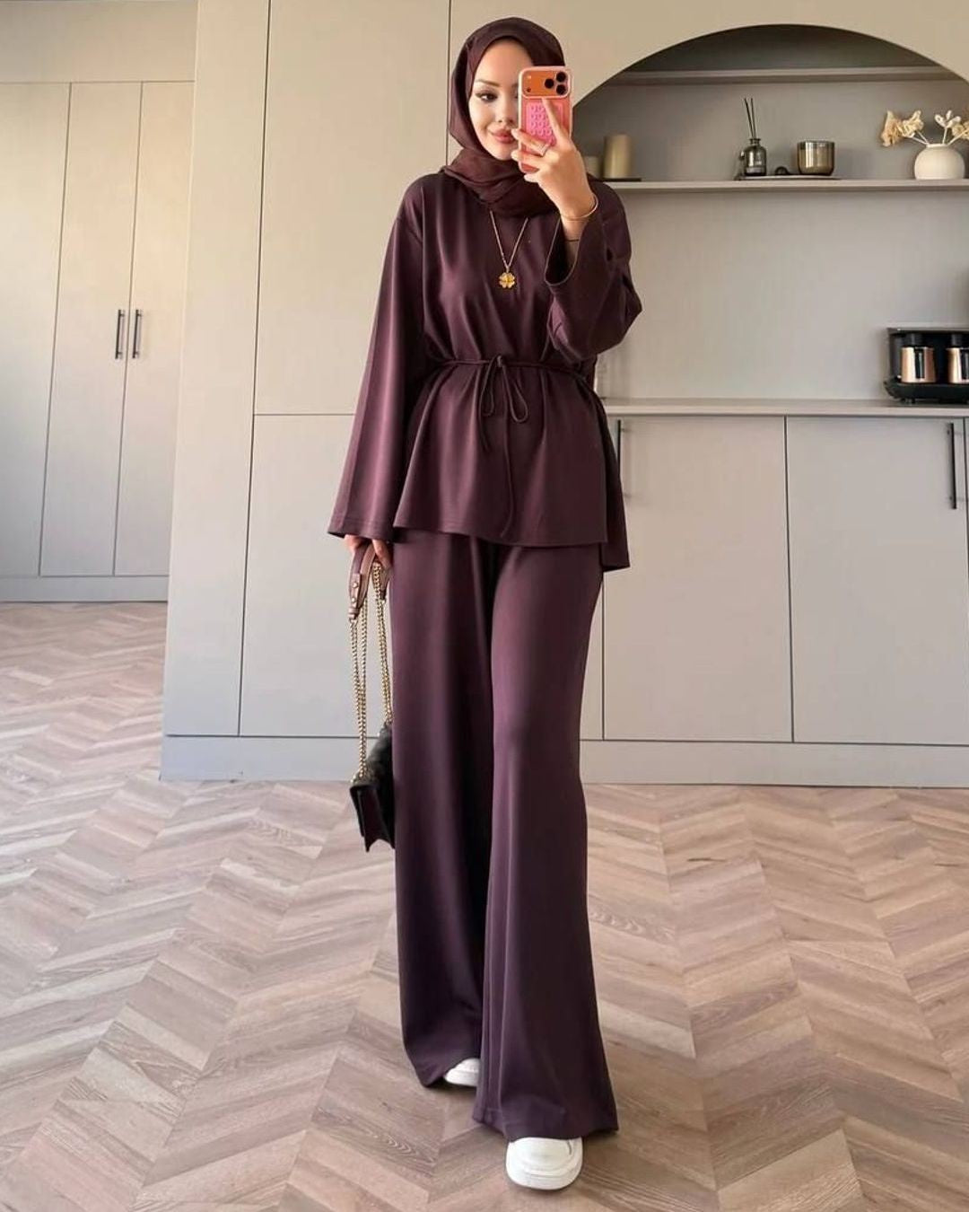 Two Piece Set + Belt - Purple - front view