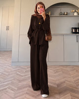 Two Piece Set + Belt - Brown - front view