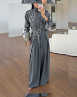 Two Piece Set + Belt - Grey - front view