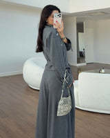 Two Piece Set + Belt - Grey - side view
