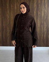 Textured Knot Button Luxe Set - Brown - front view