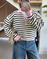 Viral Breton Polo Top - Pink - front view