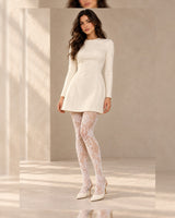 White Floral Lace Tights - White - front view