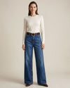 Wide Leg Belted Denim + Belt - Denim - front view