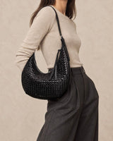 Woven Everyday Shoulder Bag - Black - three-quarter view