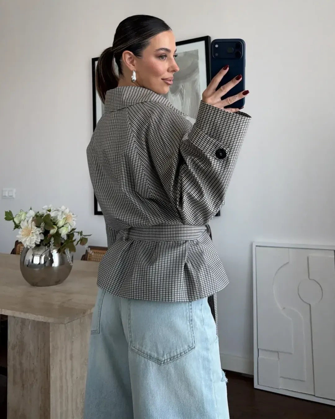 Wrap-Waist Check Jacket