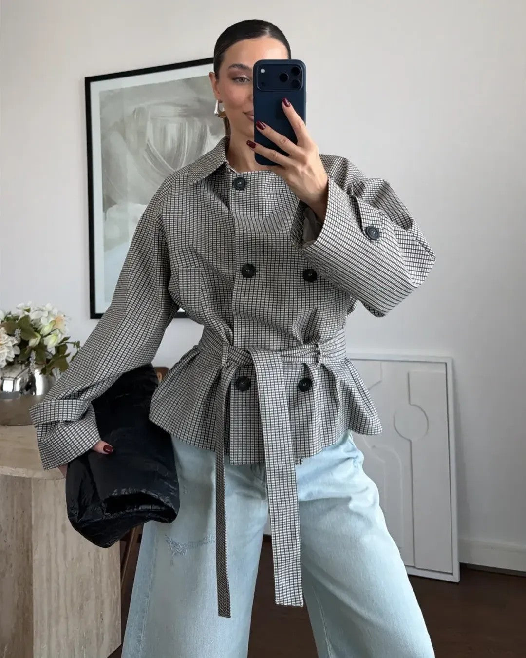 Wrap-Waist Check Jacket