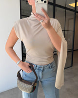 Asymmetric Drape High-Neck Top