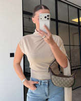 Asymmetric Drape High-Neck Top