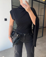 Asymmetric Drape High-Neck Top