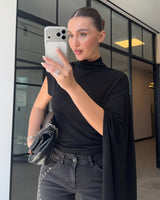 Asymmetric Drape High-Neck Top