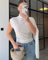 Asymmetric Drape High-Neck Top