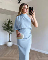 Asymmetric Draped Midi Dress