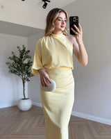 Asymmetric Draped Midi Dress