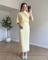 Asymmetric Draped Midi Dress