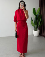 Asymmetric Draped Midi Dress