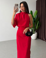 Asymmetric Draped Midi Dress