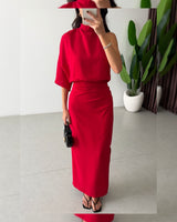 Asymmetric Draped Midi Dress