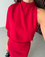 Asymmetric Draped Midi Dress