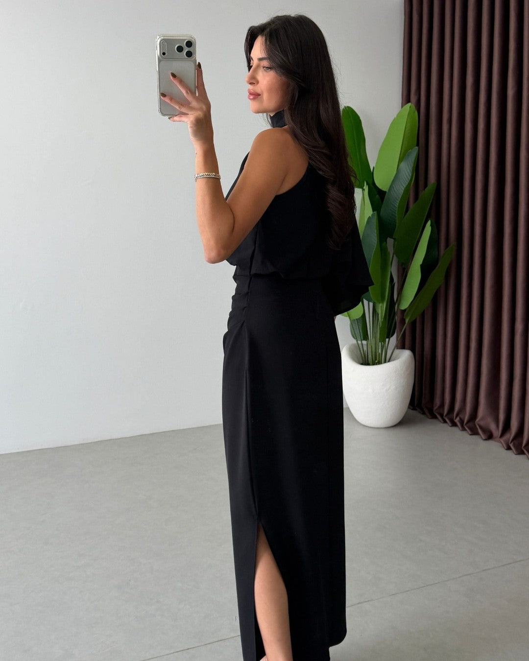 Asymmetric Draped Midi Dress