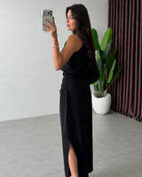 Asymmetric Draped Midi Dress