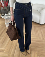 Asymmetric Waist Straight-Leg Denim