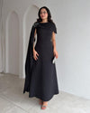 Beaded-Shoulder Cape Gown + Belt