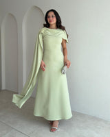 Beaded-Shoulder Cape Gown + Belt