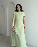 Beaded-Shoulder Cape Gown + Belt