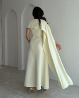 Beaded-Shoulder Cape Gown + Belt