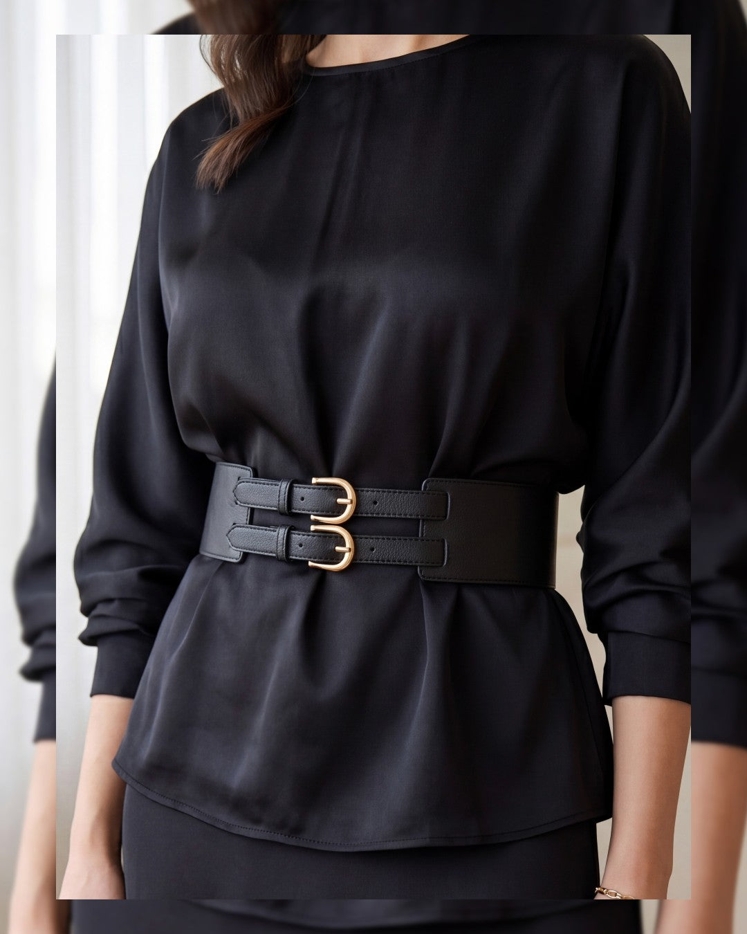 Belted Elegance Satin Set