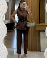 Belted Tailored Vest Set + Belt